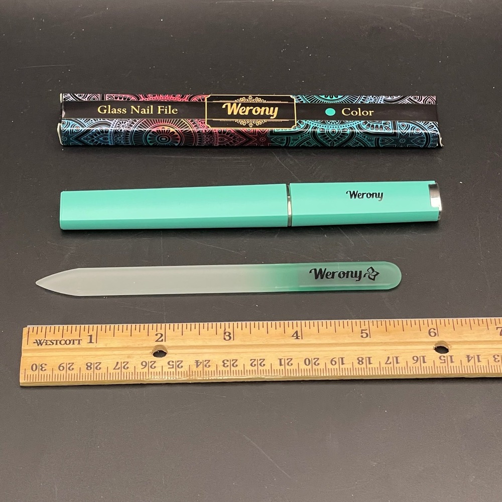 Werony Turquoise Glass Nail File w/ Protective Case & Box